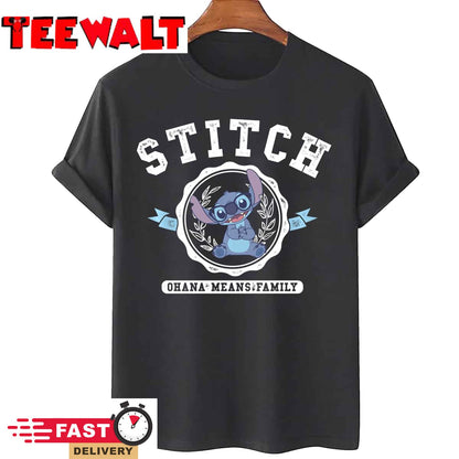 Disney Lilo &amp Stitch Collegiate Stitch Ohana Means Family Long Sleeve T-Shirt