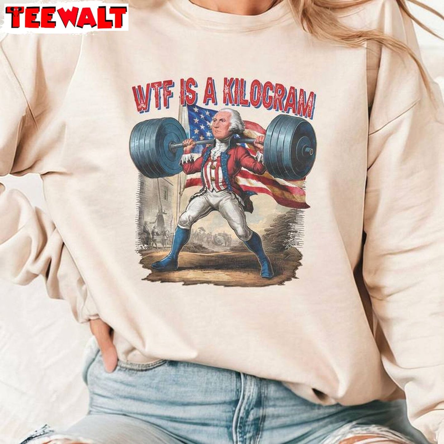 Retro George Washington Sweatshirt , Trendy What Is A Kilogram Shirt Sweater