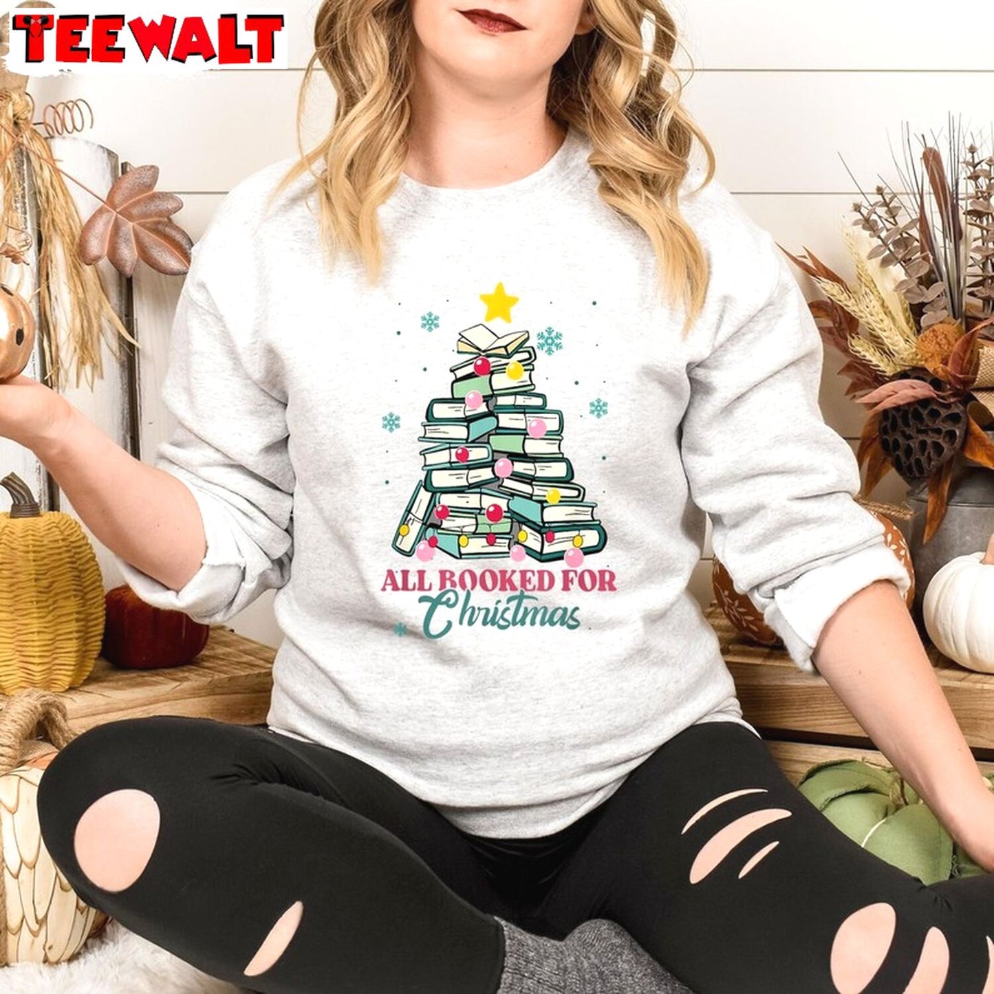 All Booked For Christmas Sweatshirt Librarian Bookworm Xmas Sweater