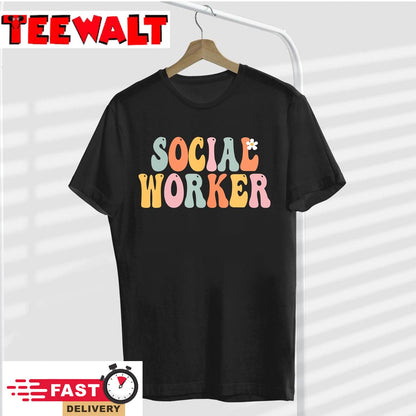 Social Worker Retro Groovy Vintage Happy First Day Of School T-Shirt