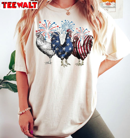 Patriotic Vintage Sweatshirt , New Rare Chicken 4th Of July Shirt Unisex Hoodie