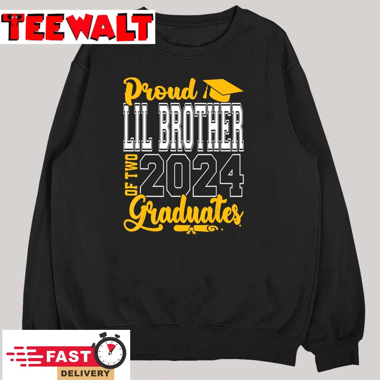 Proud Lil Brother of Two 2024 Graduates Funny Class of 24 T-Shirt