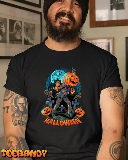 A Pumpkin-Headed Human Walks On A Lonely And Dark Street Near A Haunted Empty House Hoodie