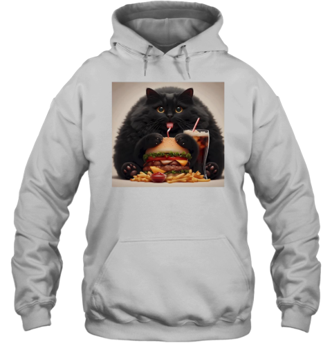 Black Cat Eating A Chesseburger And Fries With A Soda T-Shirt