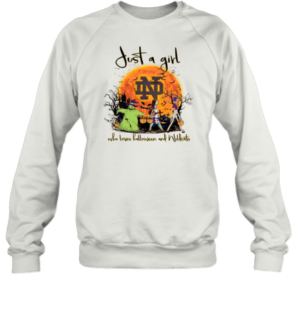 Just A Girl Who Love Halloween And Notre Dame Fighting Irish Football T-Shirt