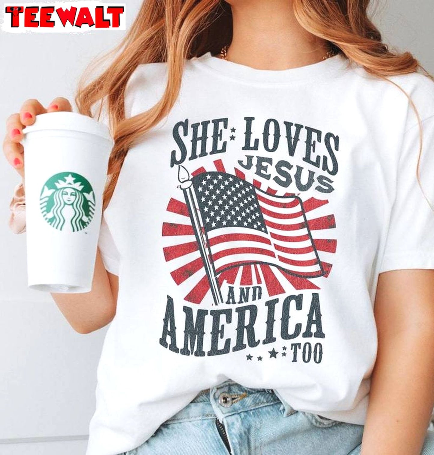 Jesus Sweatshirt , Cool Design She Loves Jesus And America Too Shirt Long Sleeve