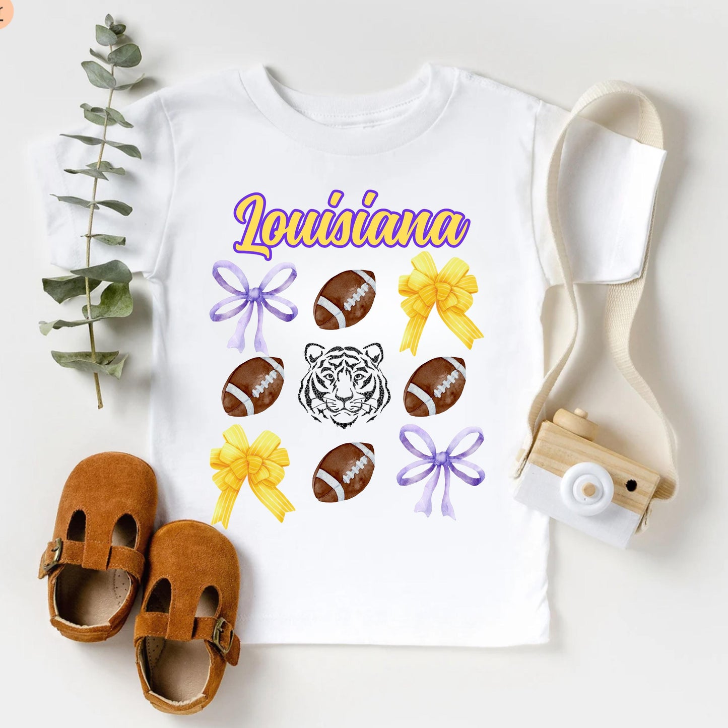 Louisiana Baby Football Top - Coquette Bow Youth Game Day Kids Shirt