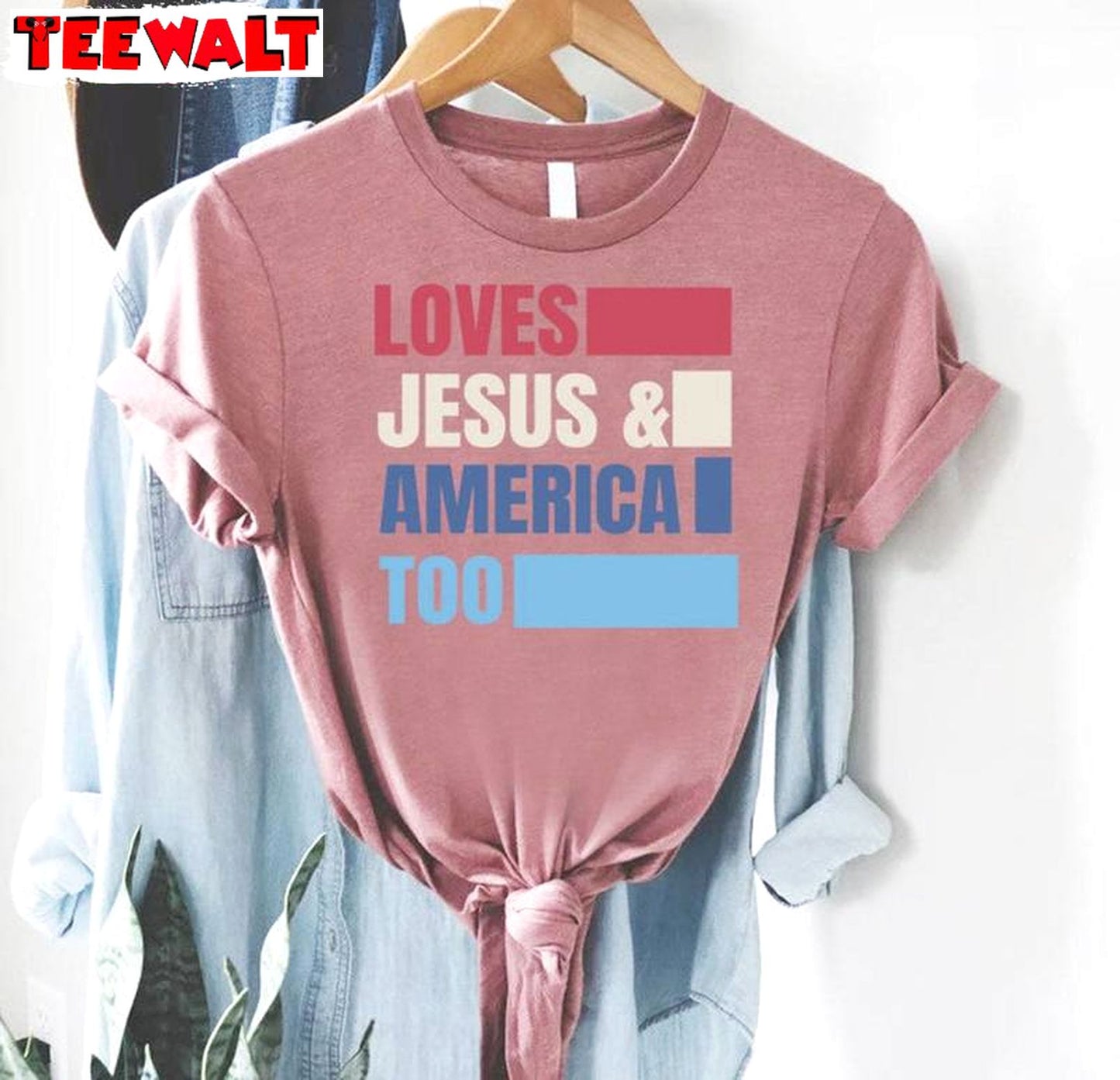 Trendy Loves Jesus And America Too Shirt, 4th Of July Long Sleeve T Shirt