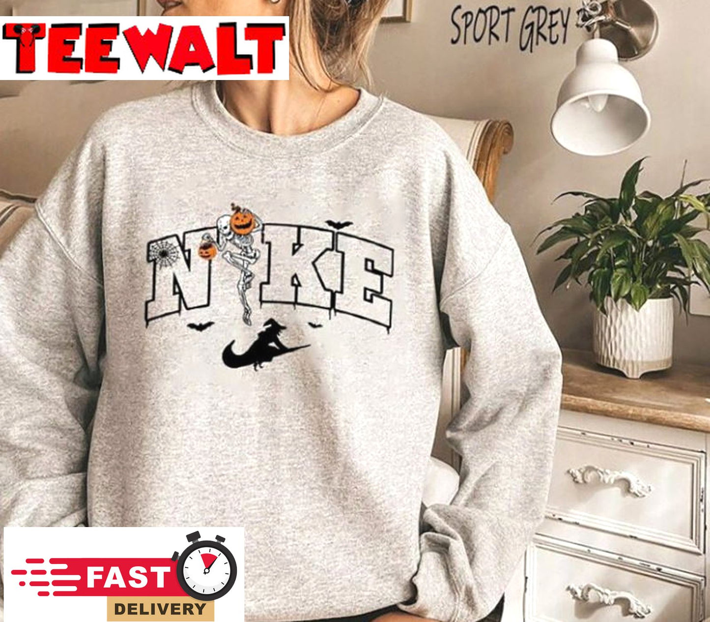 Halloween Swoosh Skeleton Pumpkin Fall Sweatshirt