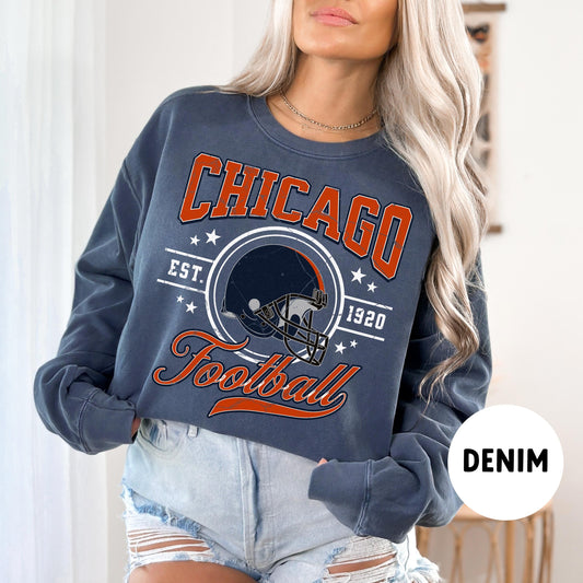 Comfort Colors Chicago Football Sweatshirt - Retro Bear Football Crewneck