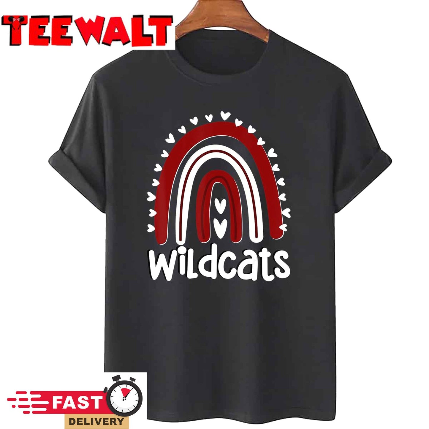 Wildcats School Hearts Rainbow Wildcat Sports Spirit Team T-Shirt