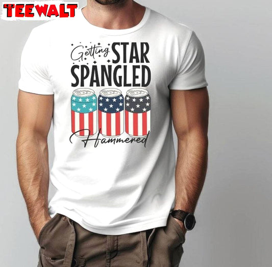 Trendy Star Spangled Hammered Shirt, 4th Of July Drinking Short Sleeve