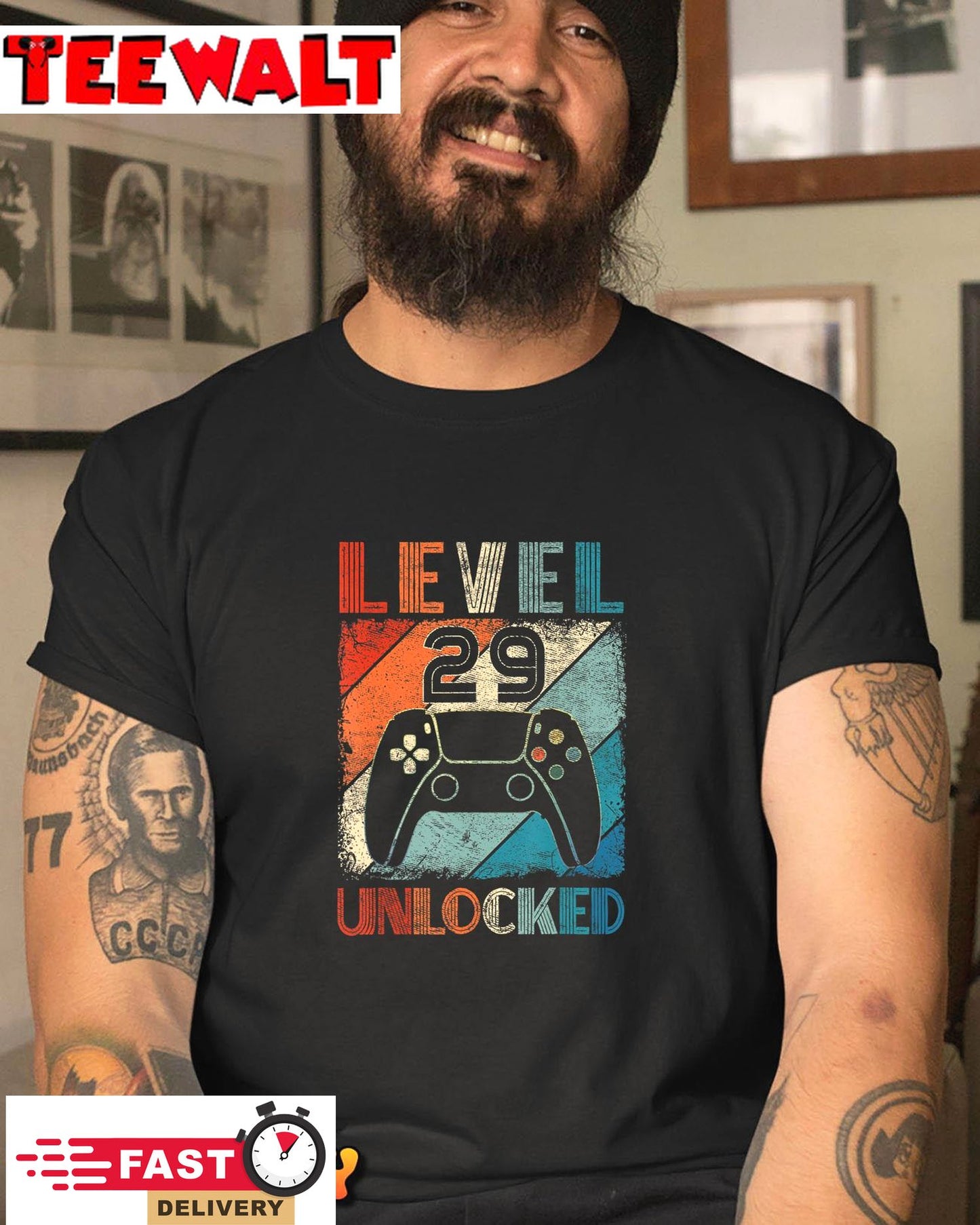 Vintage Level 29 Unlocked Video Gamer 29th Birthday T-Shirt