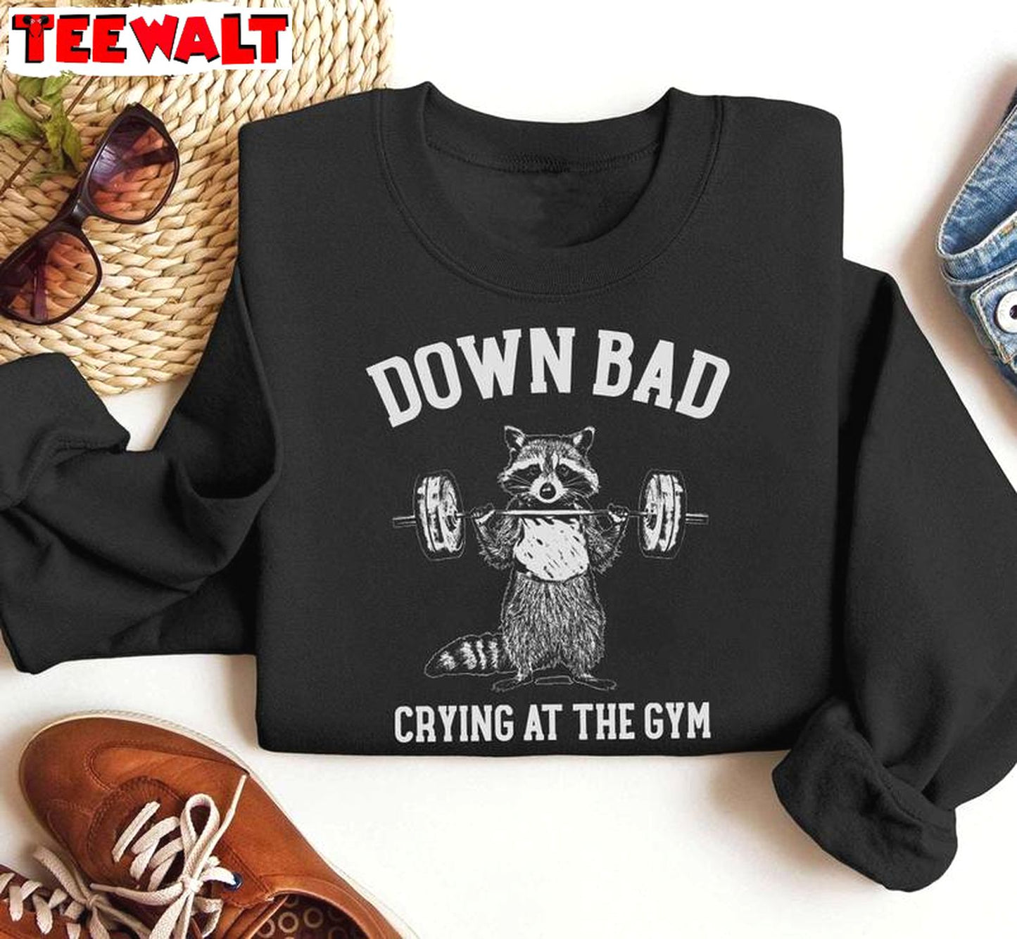 Down Bad Crying At The Gym Shirt, Weightlifting Women Down Crewneck Sweatshirt Sweater