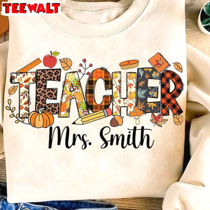 Teaching Little Pumpkins Hoodie, Teacher Fall Pumpkin Long Sleeve Tee Tops