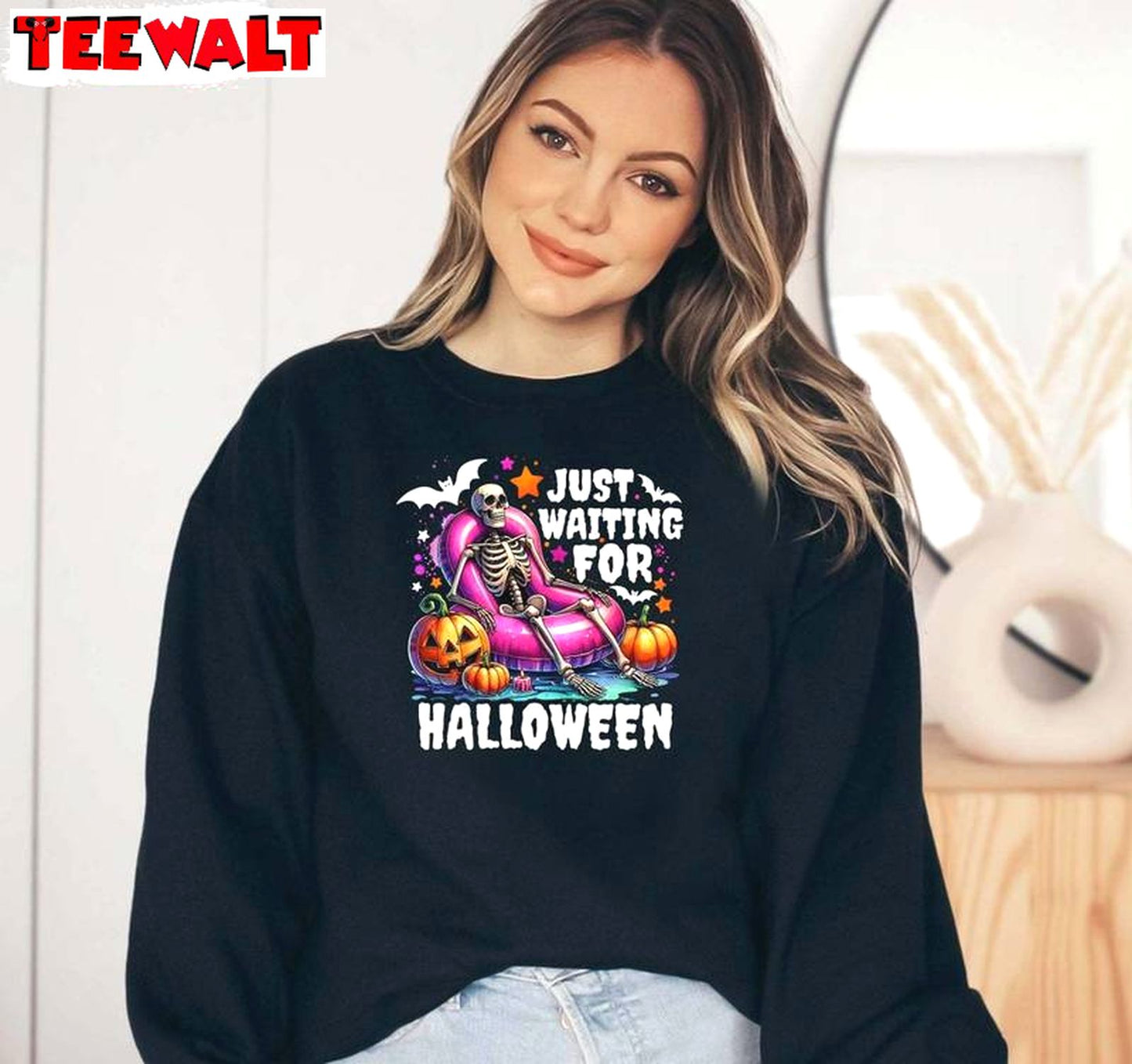 Halloween Skeleton Unisex Hoodie, Trendy Just Waiting For Halloween