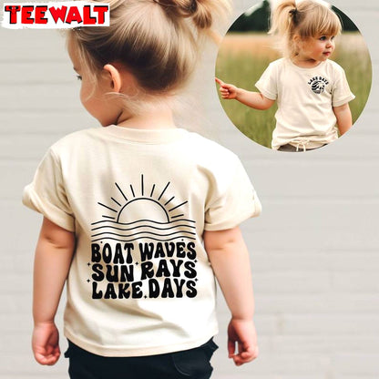 Limited Boat Waves Sun Rays Lake Days Shirt, Modern Boat Trip Crewneck Long Sleeve