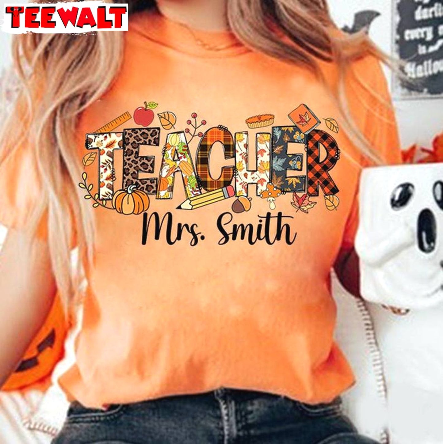 Teaching Little Pumpkins Hoodie, Teacher Fall Pumpkin Long Sleeve Tee Tops