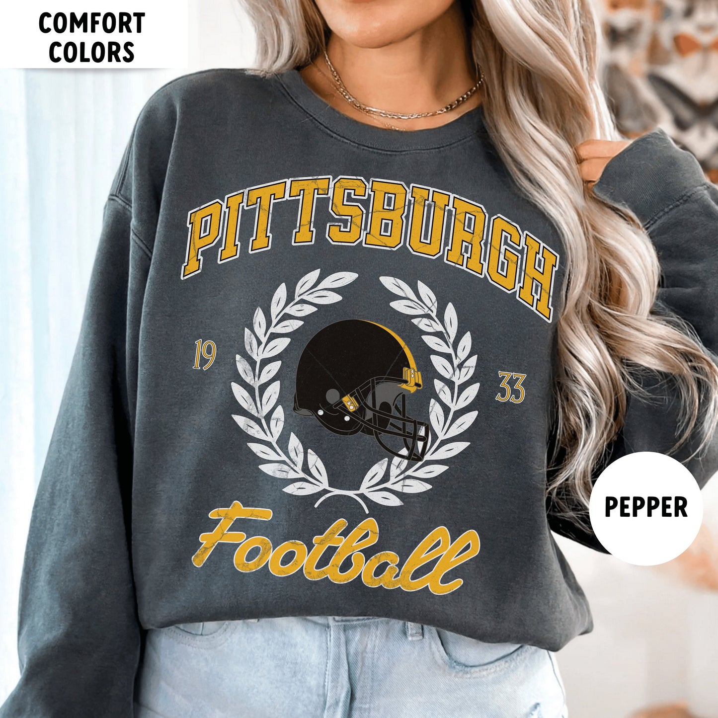 Comfort Colors Pittsburgh Football Sweatshirt, Retro Steeler Design