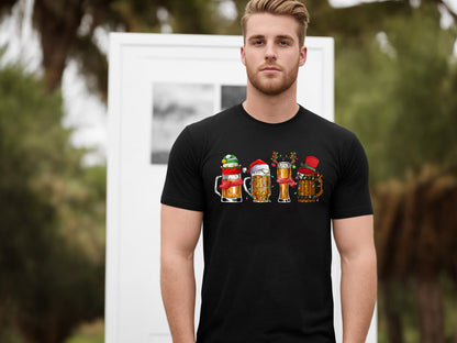 Christmas Beers Tee With Santa & Lights Design