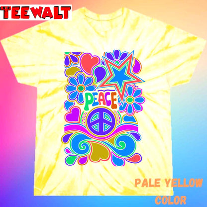 Peace And Love Flowers And Stars Hippie Unisex Tie Dye Tee