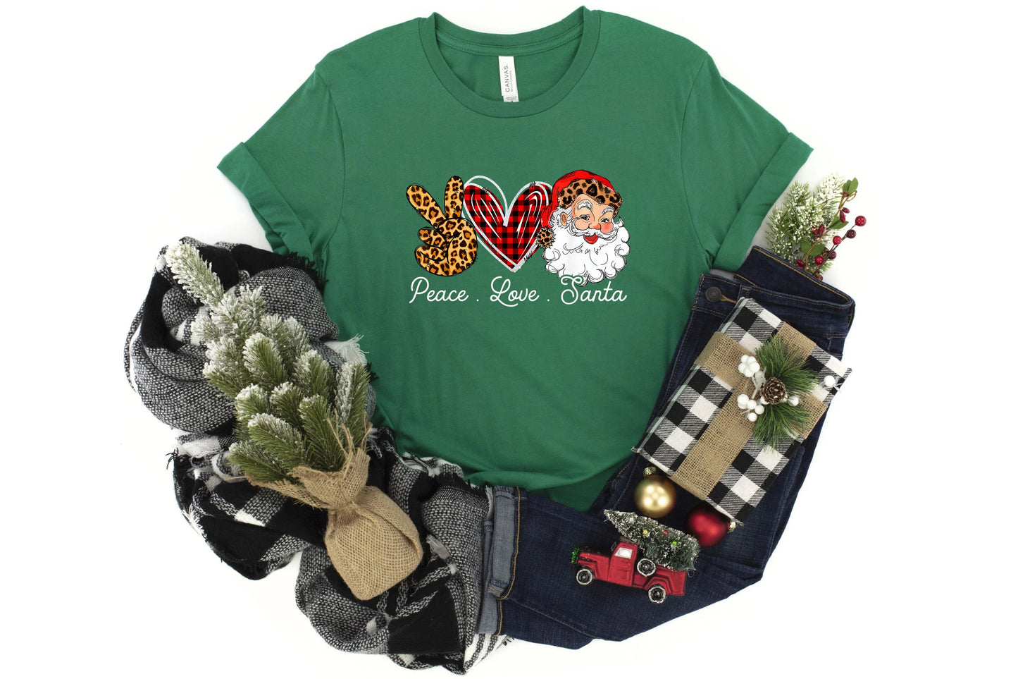 Peace Love Santa Christmas Shirt, Funny Santa Face T-Shirt