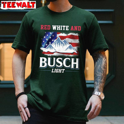 Trendy Red White And Busch Light Shirt, Unique Crewneck Long Sleeve For Men Women