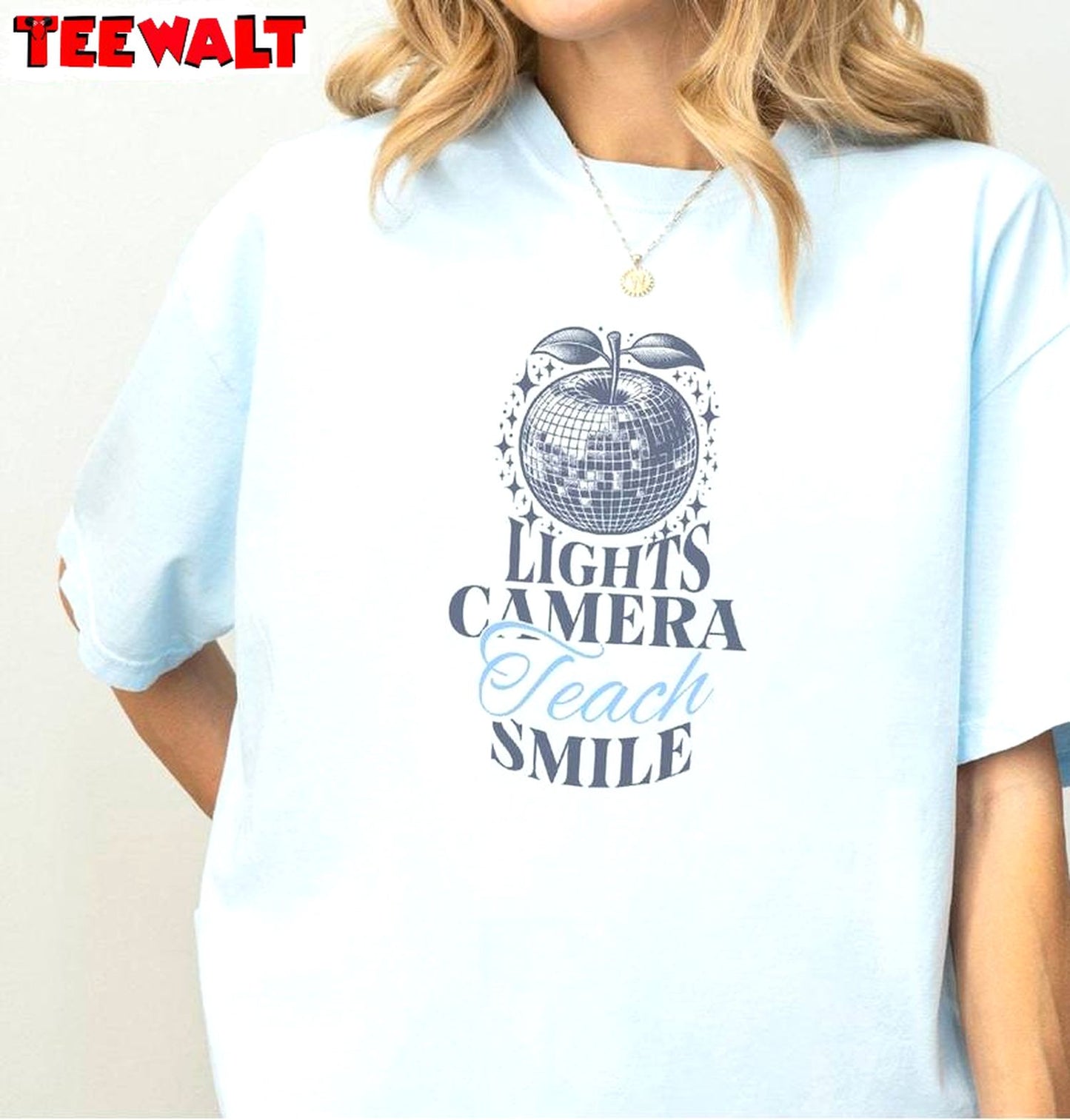 Lights Camera Teach Smile Groovy Shirt, Unique Poets Department Crewneck Long Sleeve