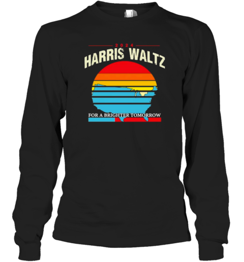 Harris Walz 2024 For A Brighter Tomorrow Sunset US State Map T-Shirt