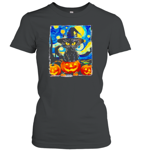 Halloween Black Cat Van Gogh The Starry Night T-Shirt