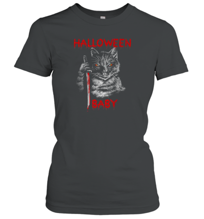 Halloween Scary Black Cat With Ninja Sword T-Shirt