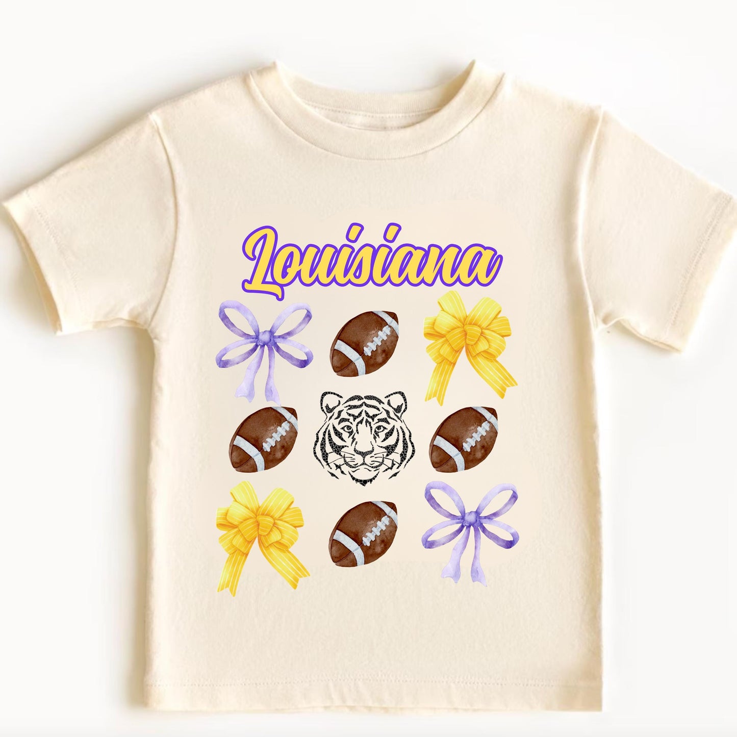 Louisiana Baby Football Top - Coquette Bow Youth Game Day Kids Shirt