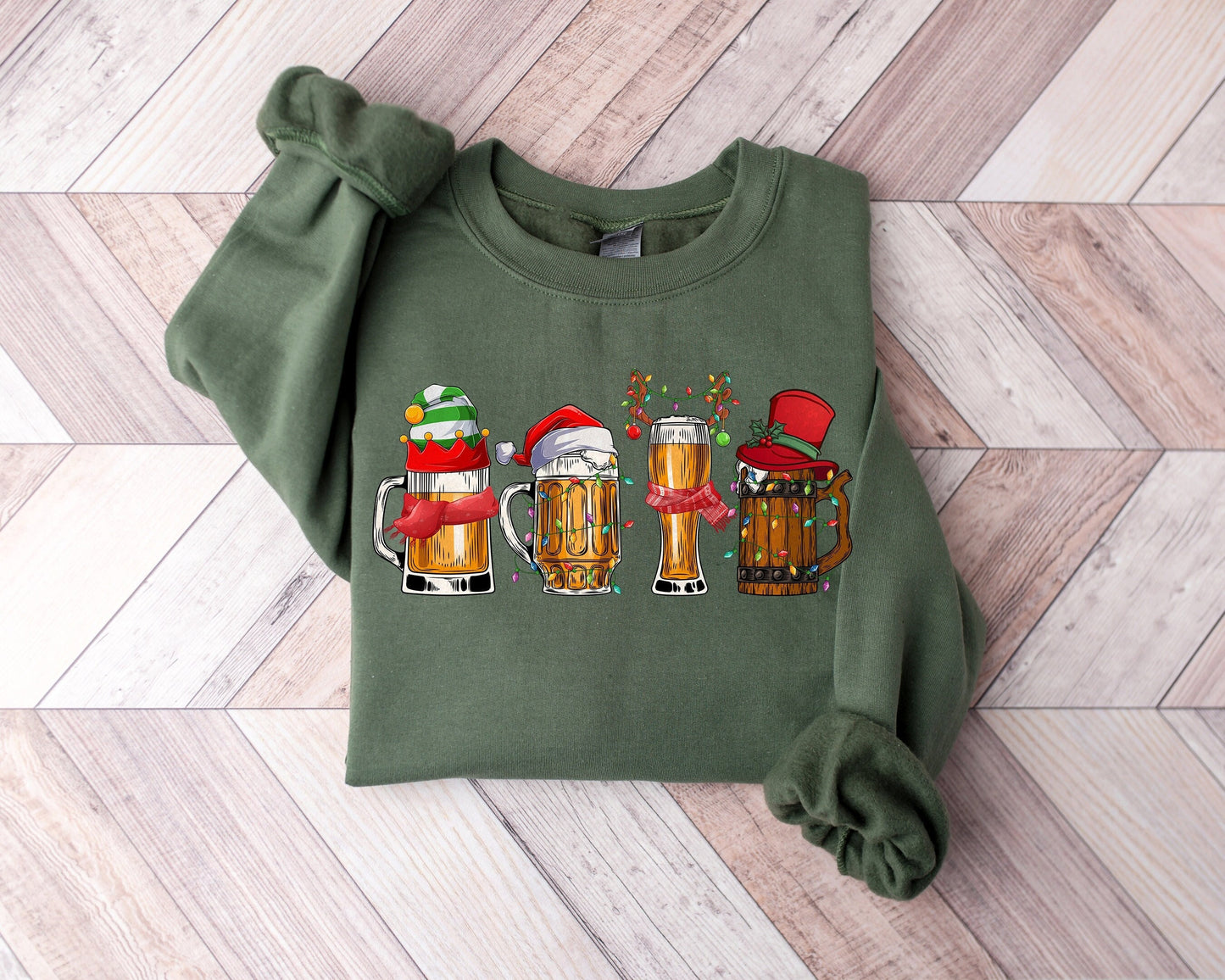 Christmas Beers Tee With Santa & Lights Design