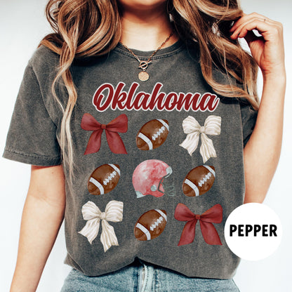 Oklahoma Football Shirt - Comfort Colors College Game Day Bow Shirt