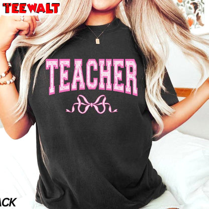 Awesome Coquette Teacher Shirt, Groovy Teacher Appreciation Long Sleeve Sweater