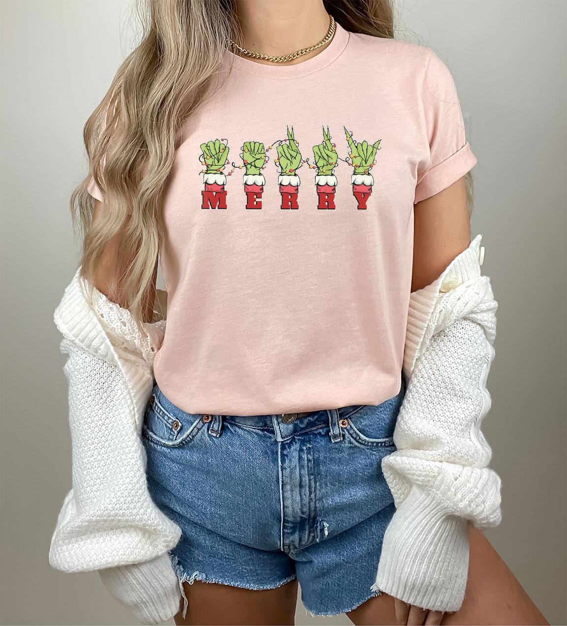 Grinch Hand Asl Merry Christmas Sign Language Tee For Her