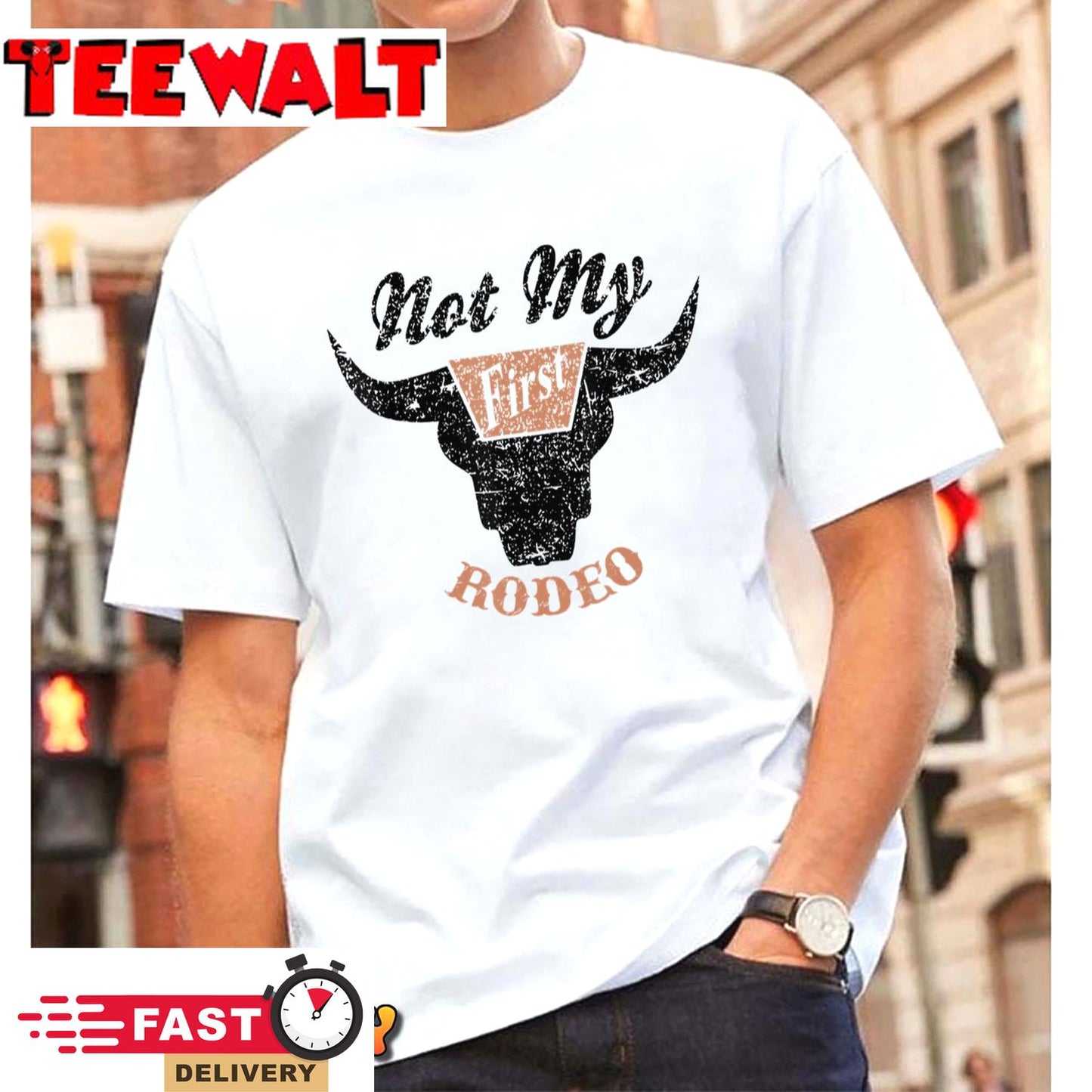 Retro Bull Skull Not My First Rodeo Western Country Cowboy T-Shirt