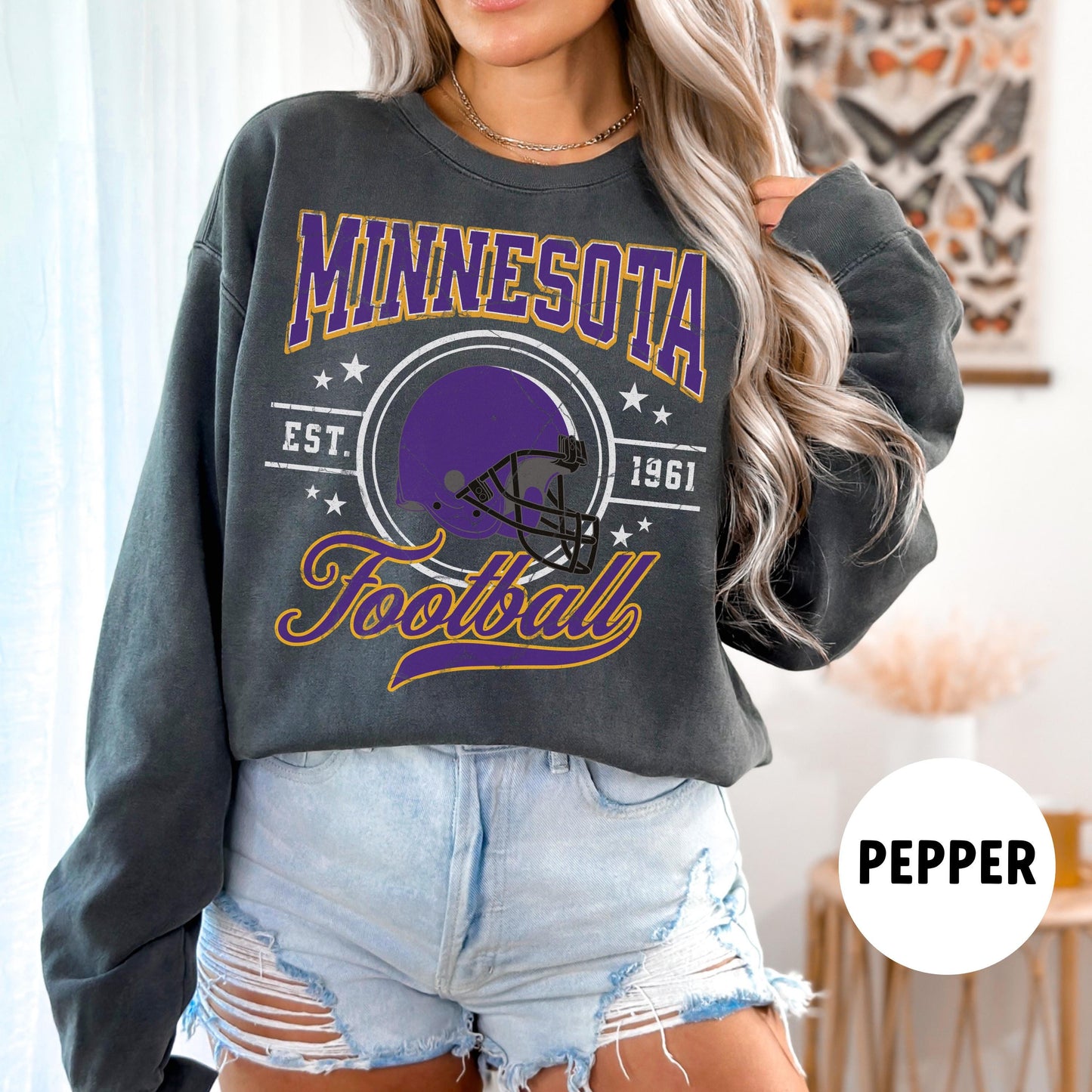 Minnesota Football Vintage Crewneck Sweatshirt - The Vikes Viking Fan