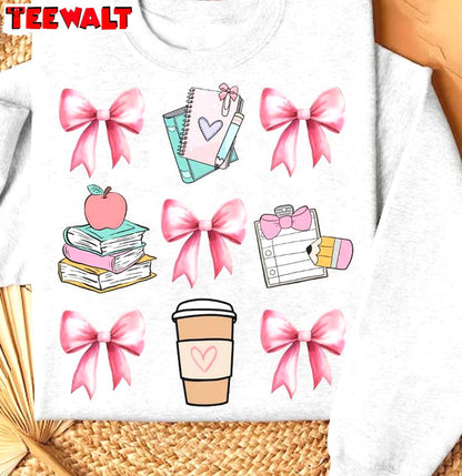 Comfort Coquette Teacher Shirt, Watercolor Pink Bows Unisex Hoodie Short Sleeve