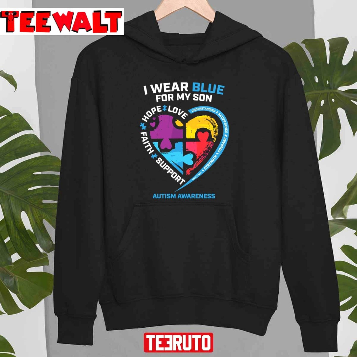 I Wear Blue For My Son Autism Awareness Puzzle Heart Unisex Sweatshirt