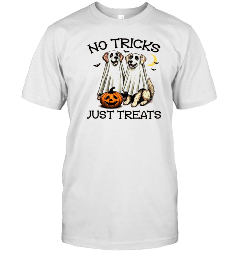 No Tricks Just Treats Dogs In Ghost Costume Funny Halloween T-Shirt