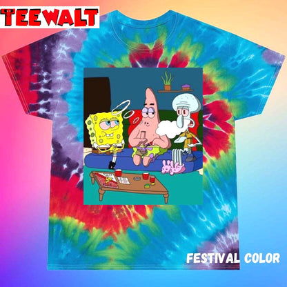 Getting High Smoking Weed Spongebob Patrick And Squidward Unisex Tie Dye T-Shirt