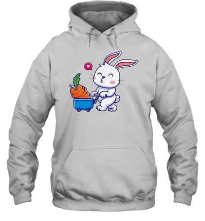 Cute Rabbit Bring Carrot With Trolley Cartoon T-Shirt