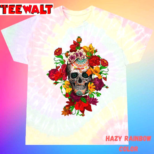 Day Of The Dead Sugar Skull With Flower Unisex Tie Dye Tee