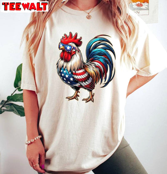 Must Have Fourth Of July T Shirt, Trendy Chicken 4th Of July Shirt Crewneck