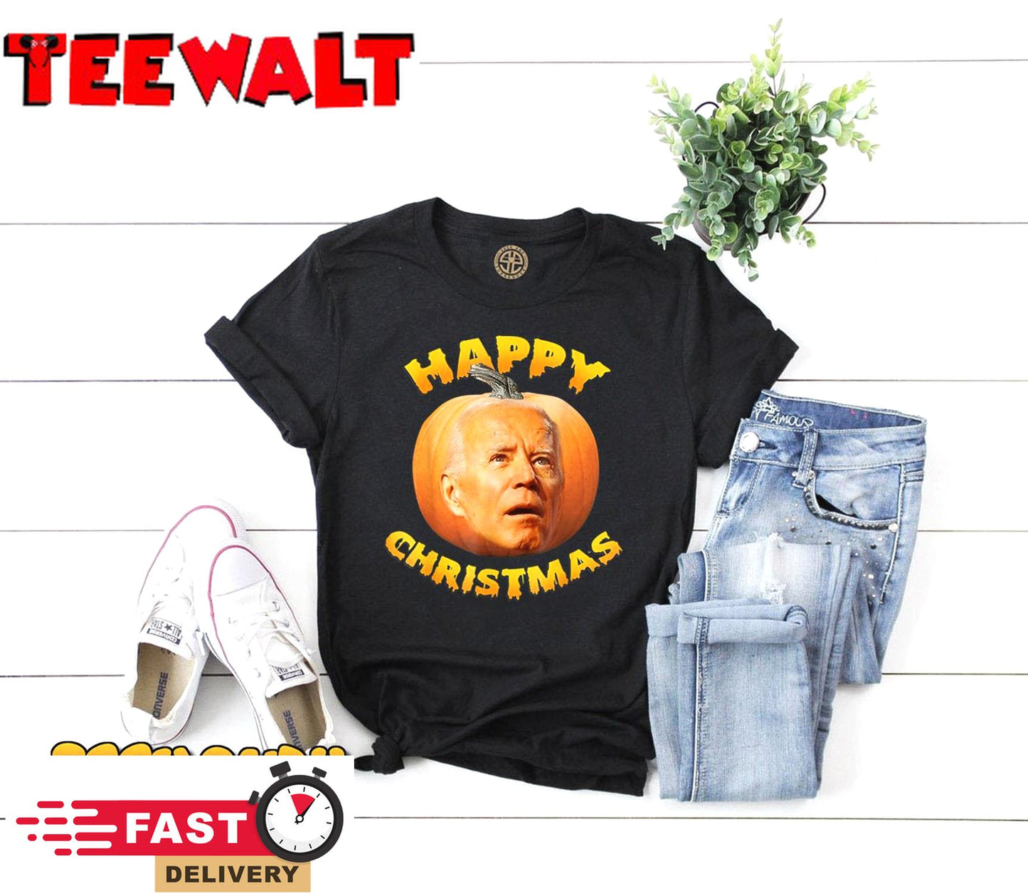 Happy Christmas Anti-Joe Biden Funny Halloween 2022 Pumpkin T-Shirt