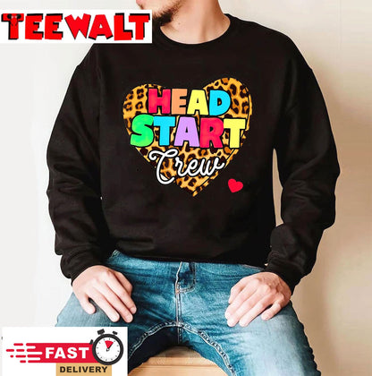 Headstart Crew Heart Leopard Back To School For Teacher Kids T-Shirt