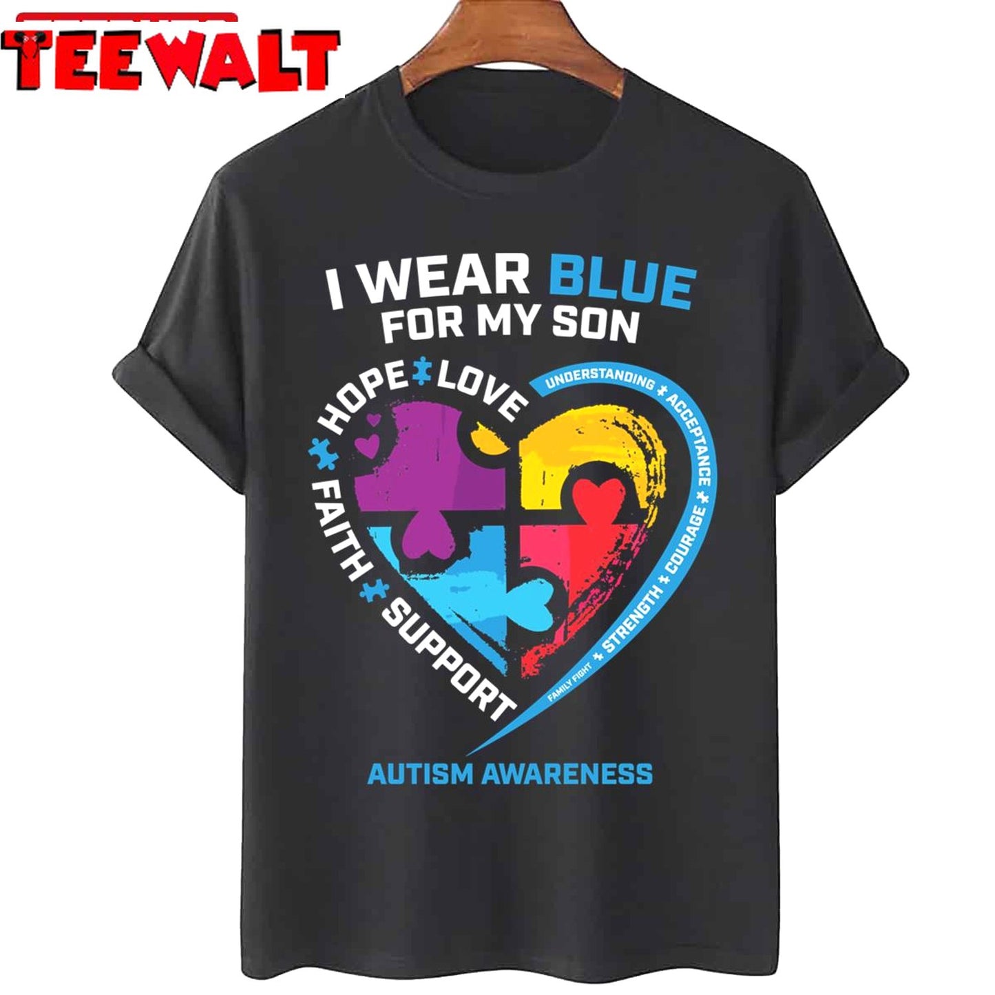 I Wear Blue For My Son Autism Awareness Puzzle Heart Unisex Sweatshirt