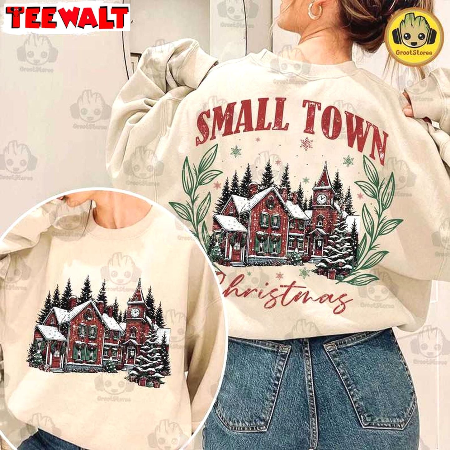 Vintage Retro Small Town Christmas Crewneck Sweatshirt