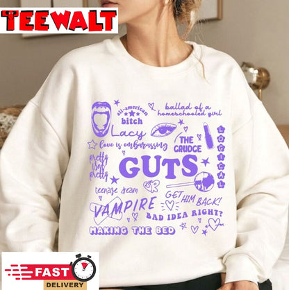 Olivia Rodrigo Guts Tour 2024 Shirt, The Guts World Tour 2024 Unisex Sweatshirt